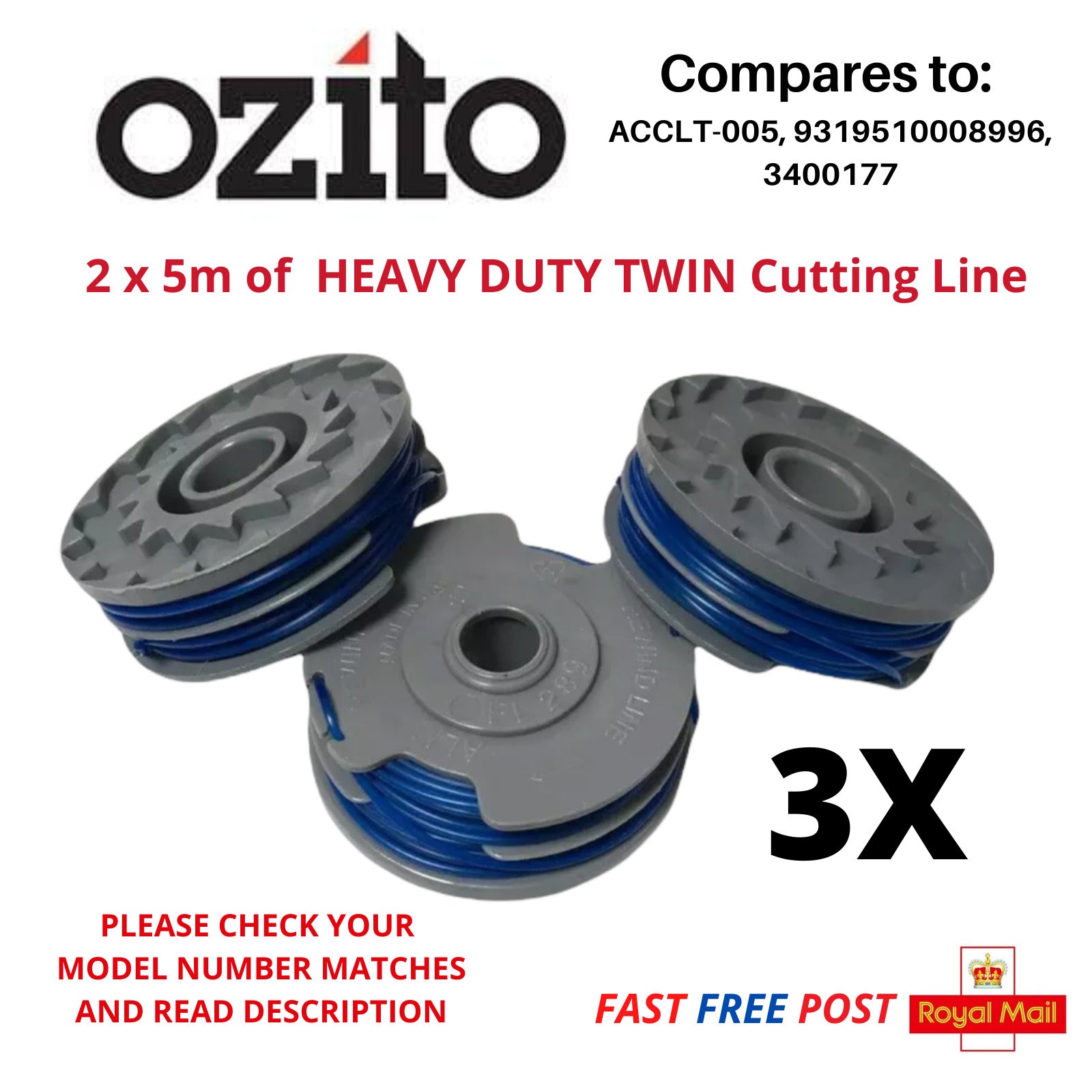OZITO LTR301 Spool & Twin Line for Strimmer Grass Edge Trimmer FAST PO