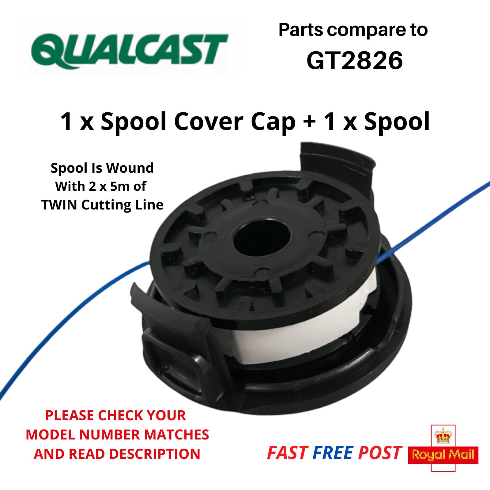 Ersatzfaden & Spule Für Qualcast Rasentrimmer GT2826 – 2x 5m, 1,5 Mm Breite