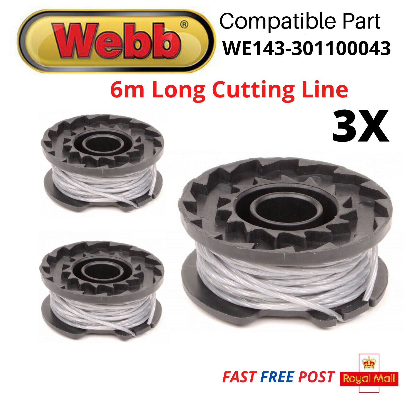 Spares2go Trimmerfaden-Spule Für Webb WEV20LT – 3 Stück, Je 6 M & 1,5 Mm | Kompatible Ersatzspulen