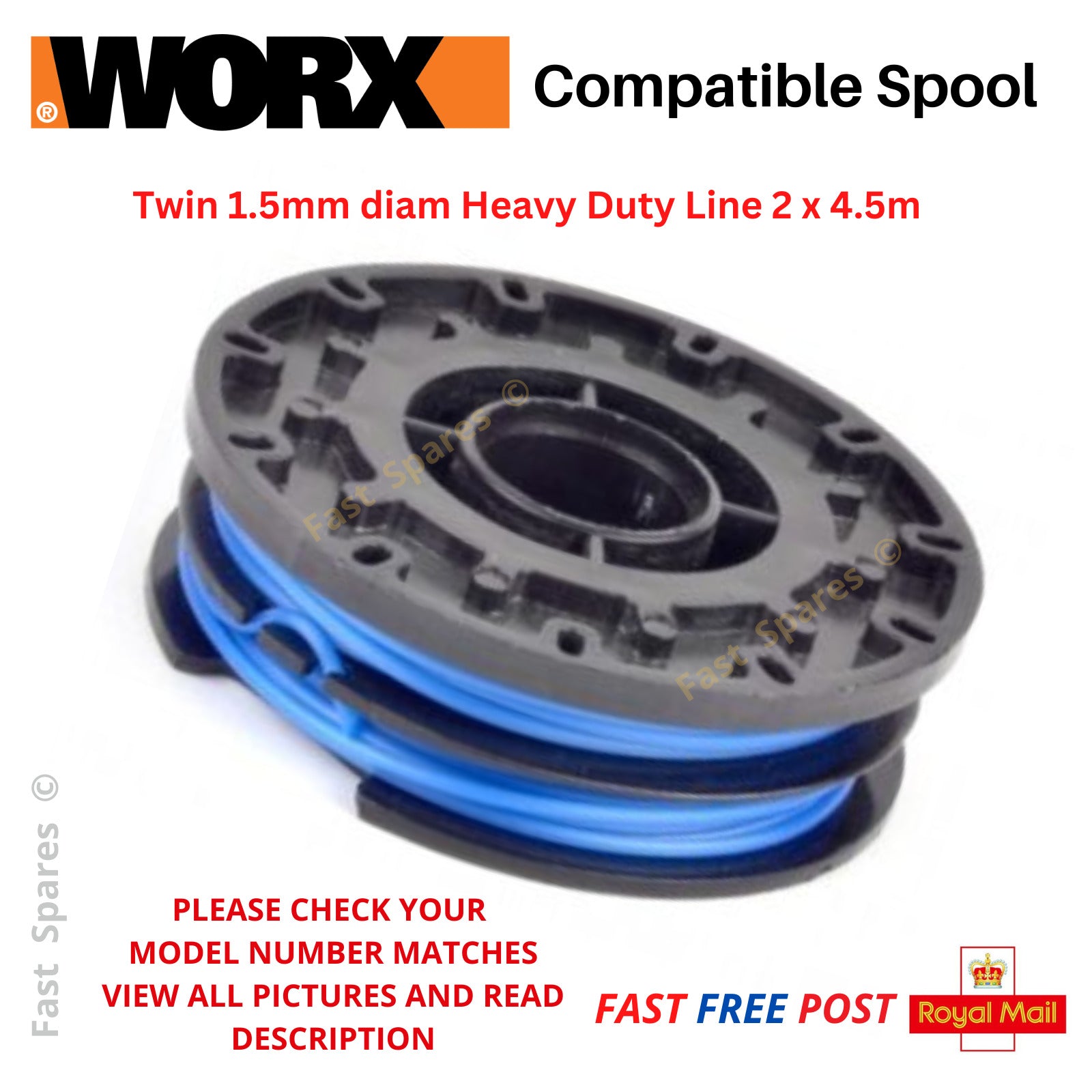 WORX WG100E Spool & Line Strimmer Trimmer TWIN Line 2 x 4.5m FAST POST ...