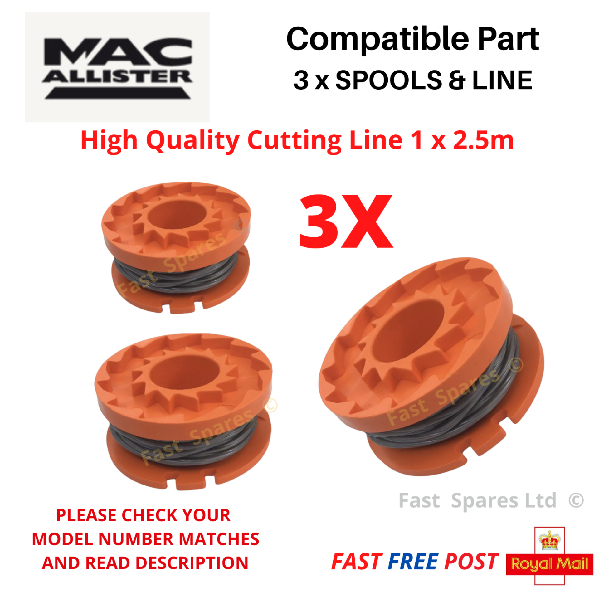 Rasentrimmerspule Mit Schnur 1,5 Mm – 3 Stück Passend Für MacAllister MGTP 18Li Akku-Rasentrimmer