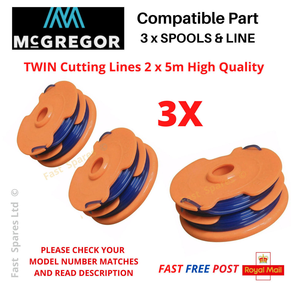 McGregor MCEGT 4530 Strimmer Grass Edge Trimmer Spool & Twin Line FAST POST X3