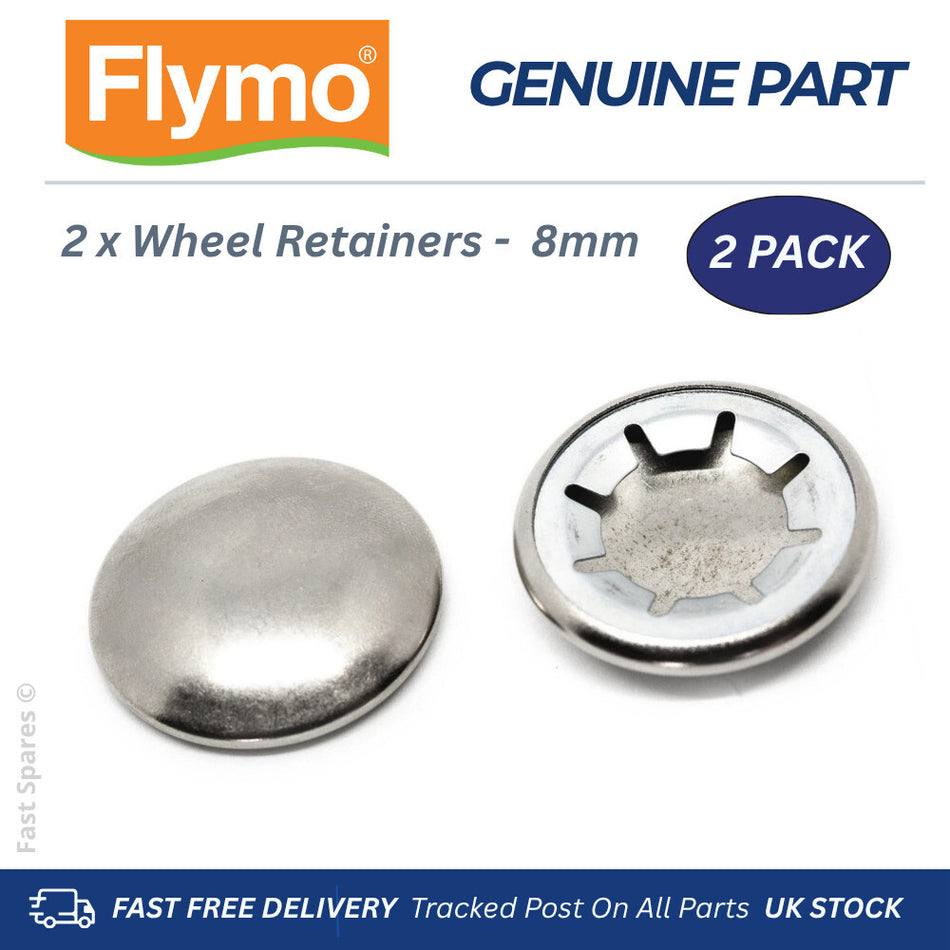 2X FLYMO 380R Lawnmower Wheel Retaining Push On 8mm Axle Caps FAST POST