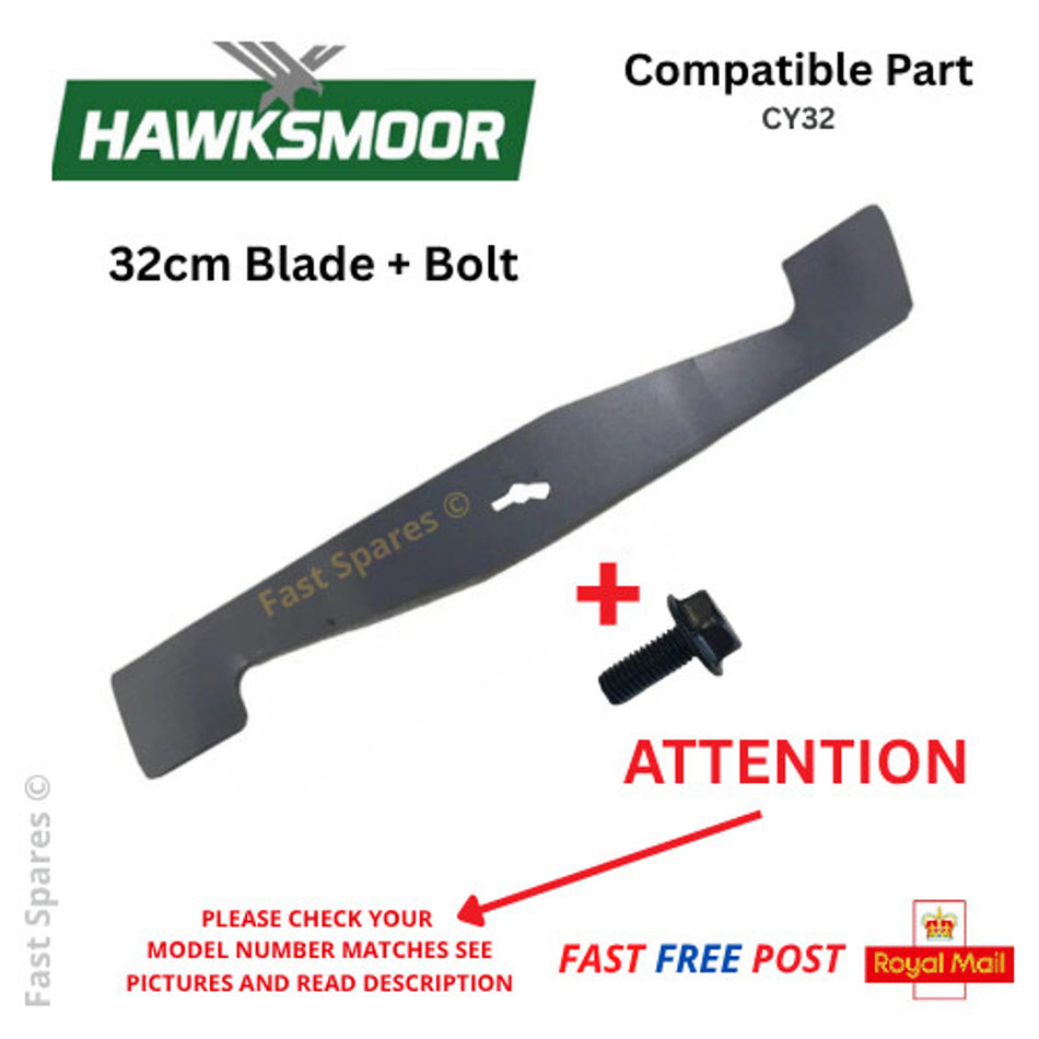 HAWKSMOOR SLM32F-ZE 32cm Cutting Blade + Bolt 1200W Lawnmower  FAST POST