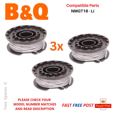 3 X Spool & Line for NMGT18-Li  Strimmer / Grass Trimmer B&Q Model