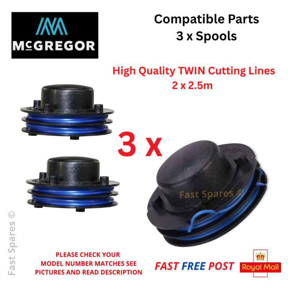 McGregor MCEGT3223  Spool  & TWIN Line For Strimmer Trimmer x3  FAST POST