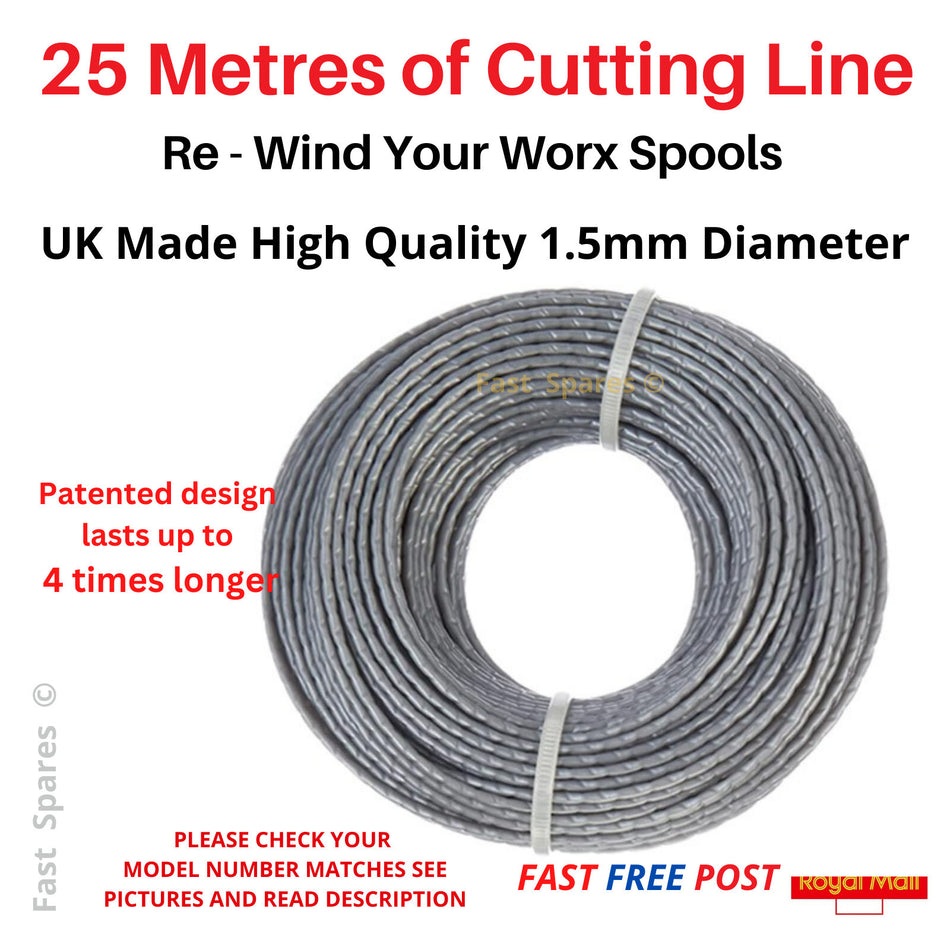 WORX WG151E Strimmer Cutting Line Wire 25m x 1.5mm FAST POST