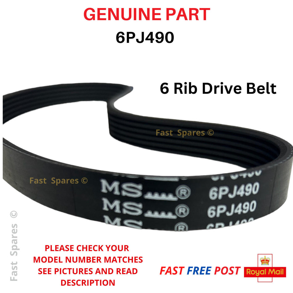 6PJ490 Drive Belt for POWERBASE RM30 ME1030 Lawnmowers 490mm 6 Ribs GENUINE PART