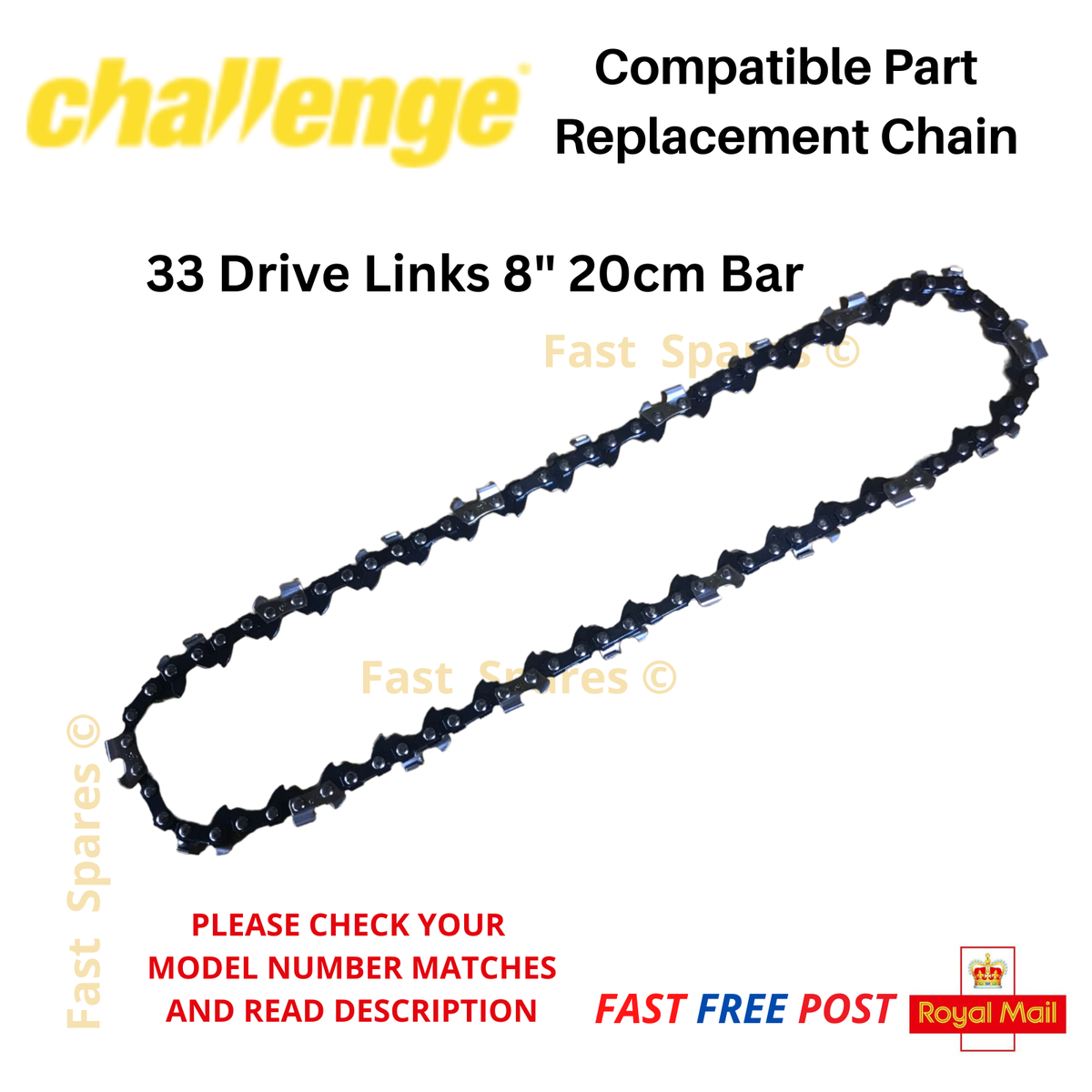 CHALLENGE YT4348 Replacement Pole Saw Chain 20cm 8" Bar 33 Links