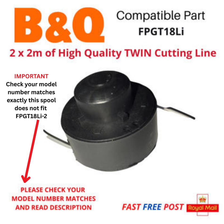 B&Q FPGT18Li TWIN 2m Line & Spool for Strimmer Trimmer FAST POST