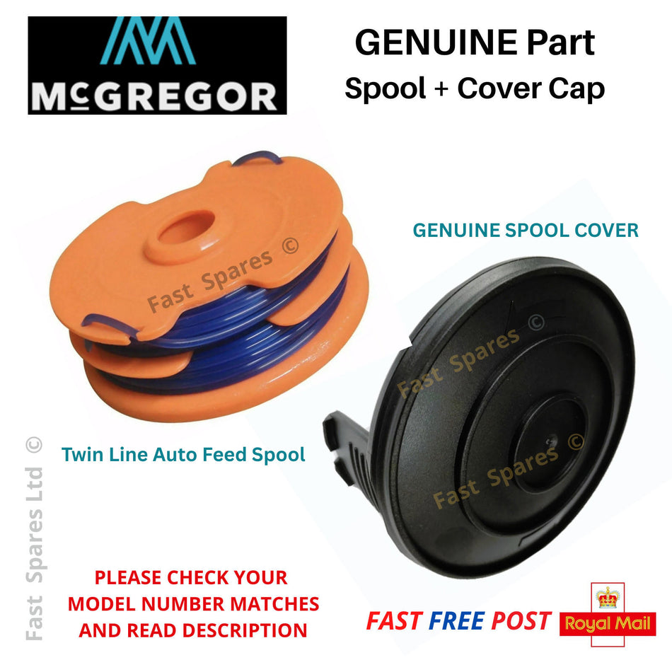 GENUINE Strimmer / Trimmer Spool Cover Cap + Twin Line Auto Feed Spool for McGregor MCEGT4530