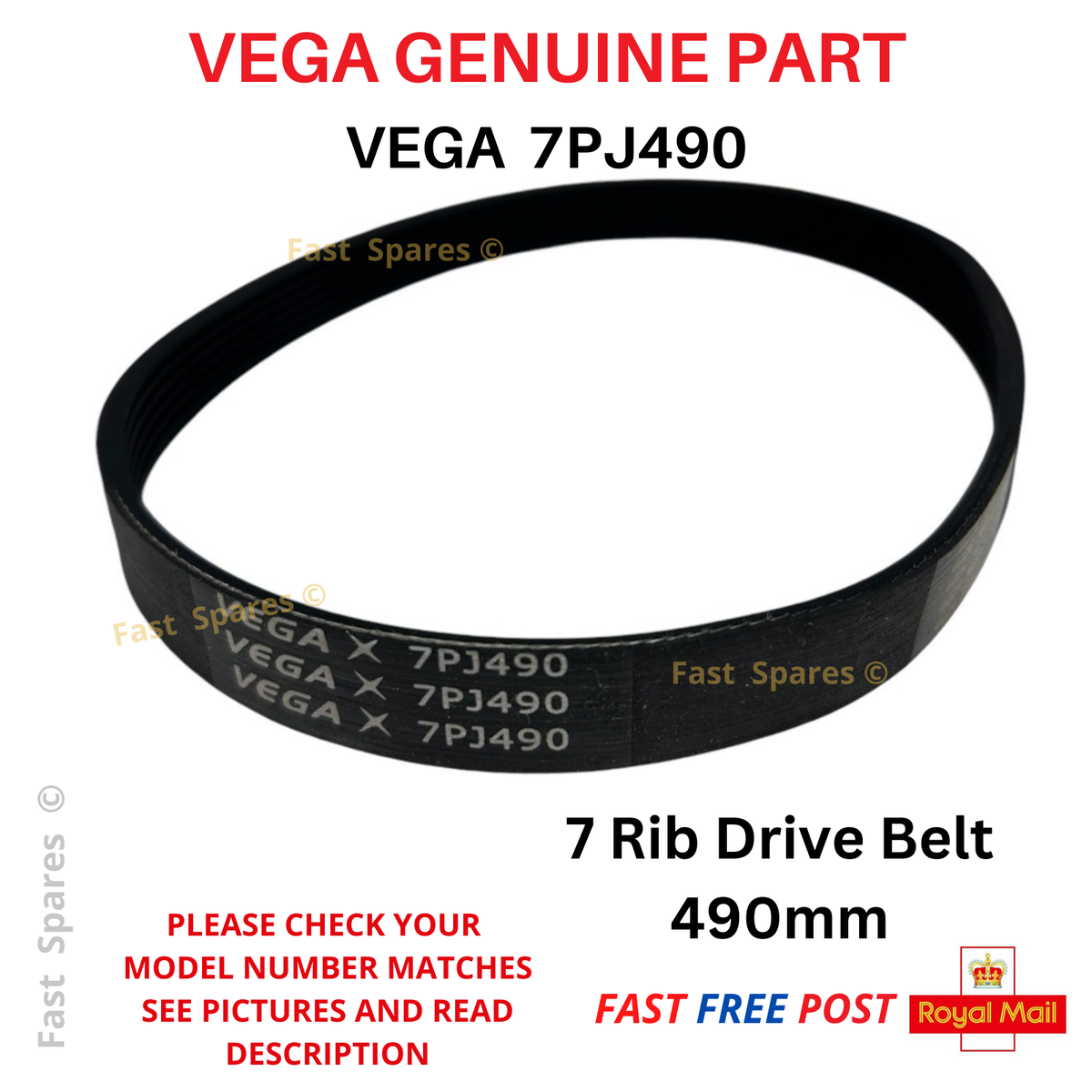 Genuine 7PJ490 VEGA 7 Rib Drive Belt  490mm