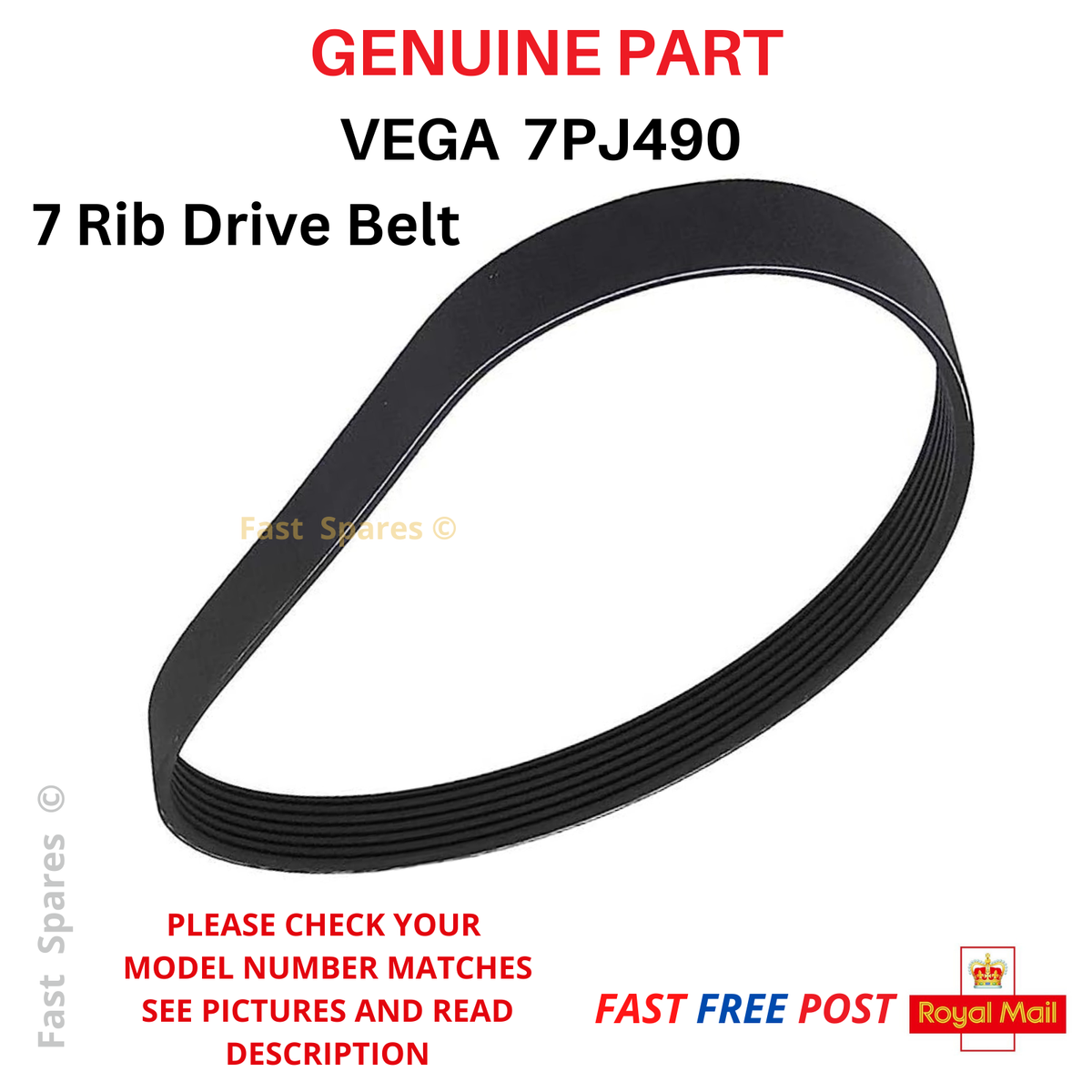 Genuine 7PJ490 VEGA 7 Rib Drive Belt 