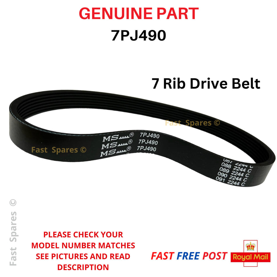 Genuine MS 7PJ490 Drive Belt for Qualcast Sovereign Argos Lawnmowers