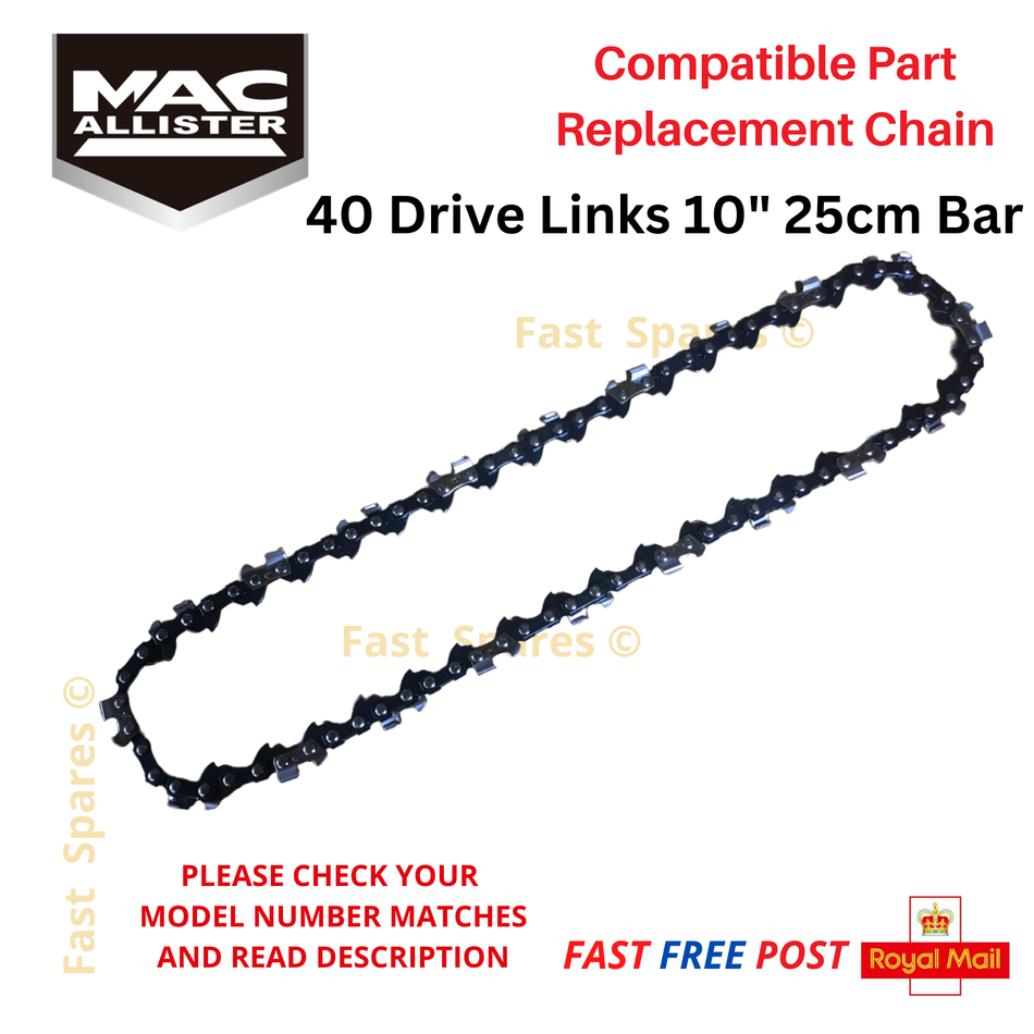 MacAllister MCS1825 Li Chainsaw Replacement  Chain 25cm (10") Bar 40 Drive Links 
