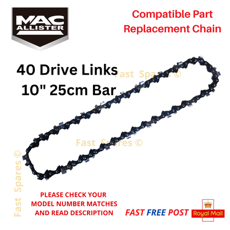MacAllister MCS1825 Li Chainsaw Chain 25cm (10") Bar 40 Drive Links 