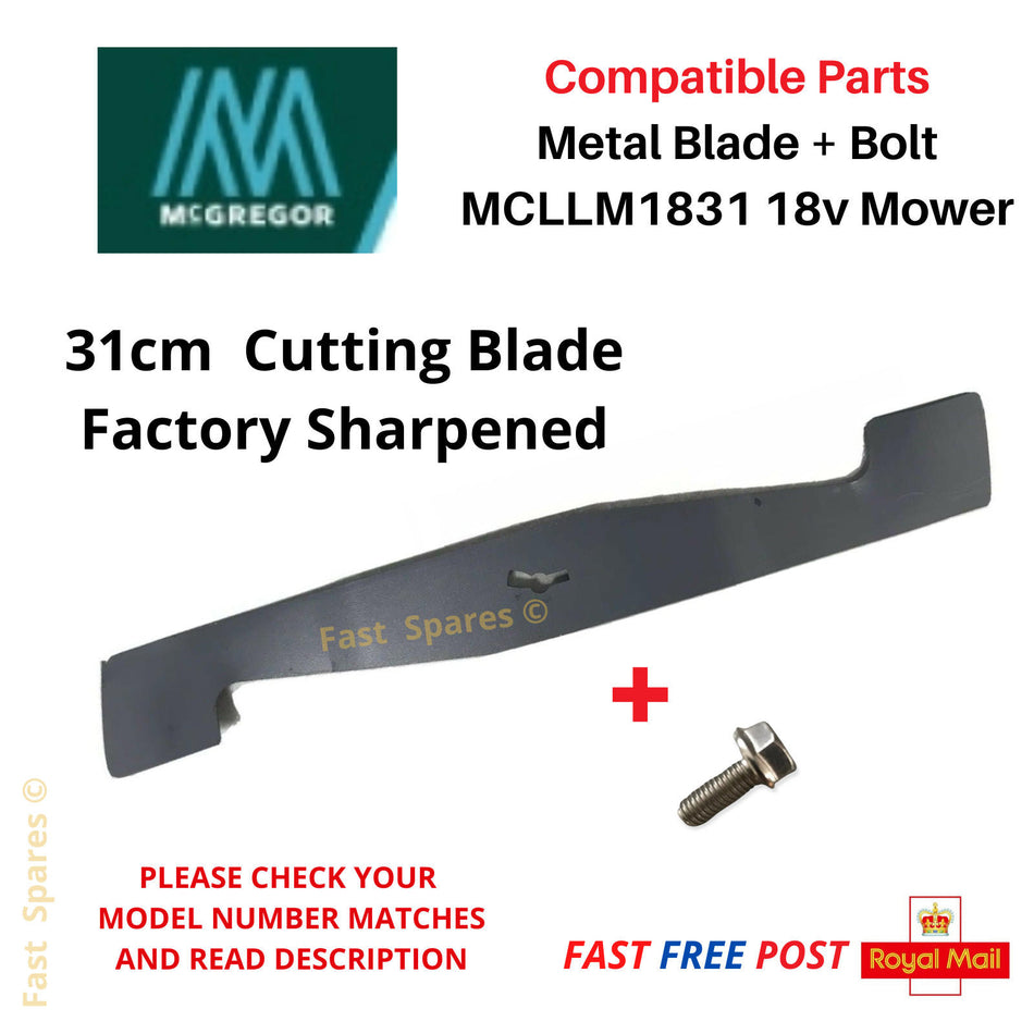 McGregor MCLLM1831 Cordless 18v Electric Rotary Mower Cutting Metal Blade and Blade Bolt