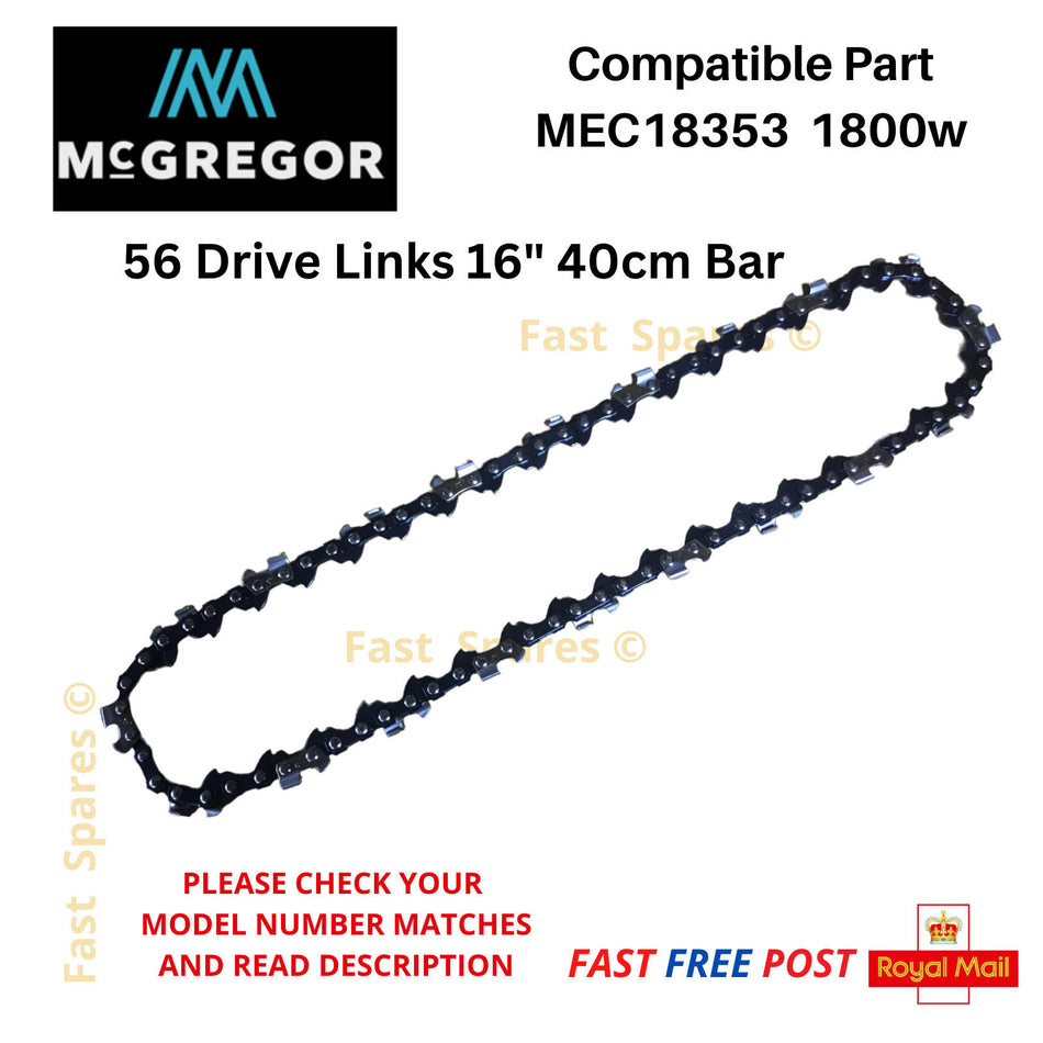 McGregor MEC 18403P Argos Chainsaw Chain 40cm 14" Bar 56 Link FAST POST