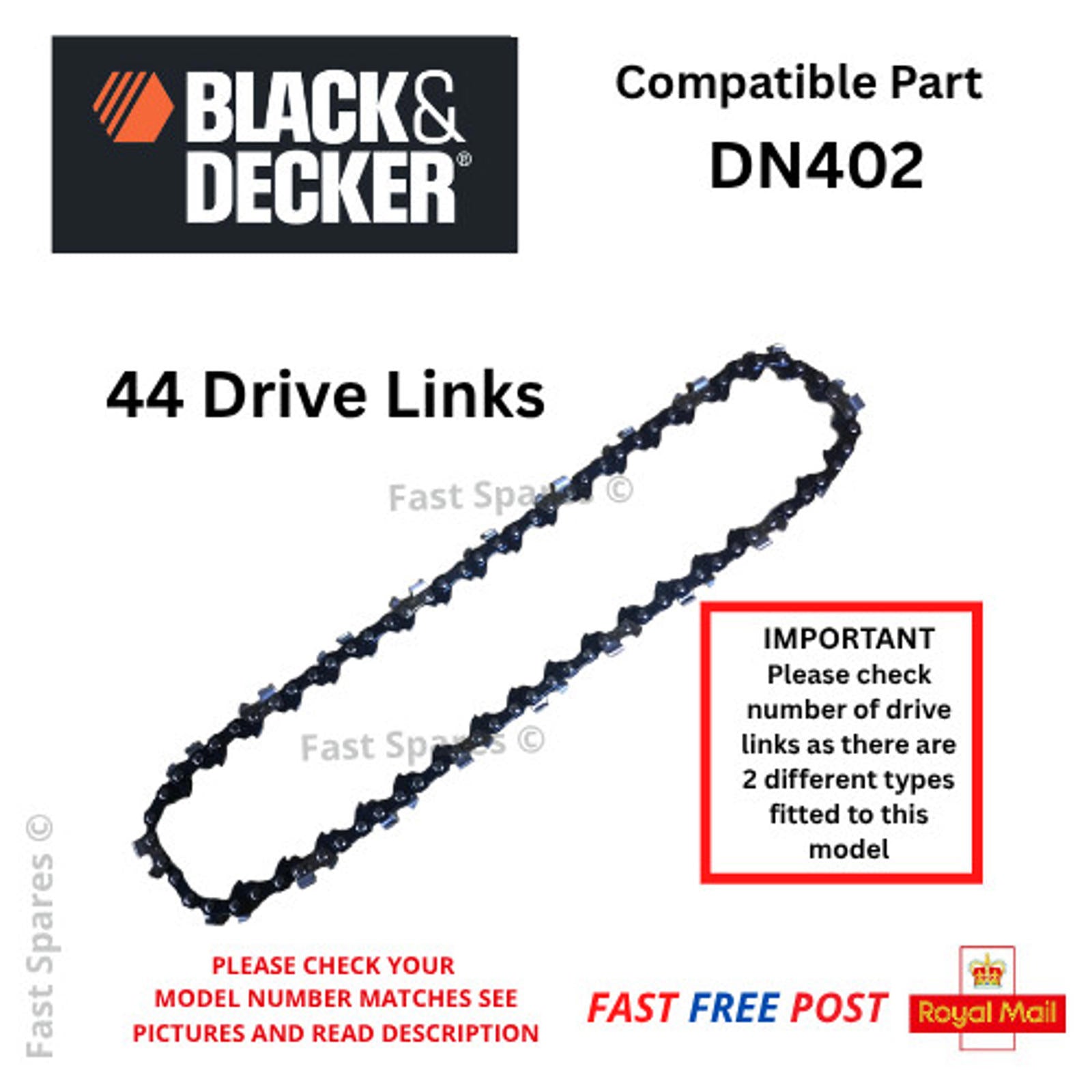 Black + Decker DN402 Chainsaw Chain 30cm Bar 44 Drive Links FAST POST ...