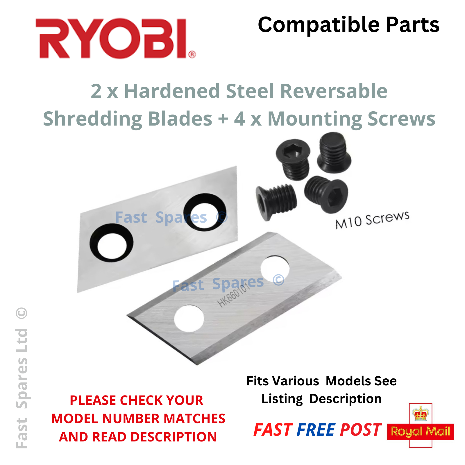 Ryobi BG-KS 2440, EGH 2400 Garden Shredder Blades + 4 Screws FAST POST