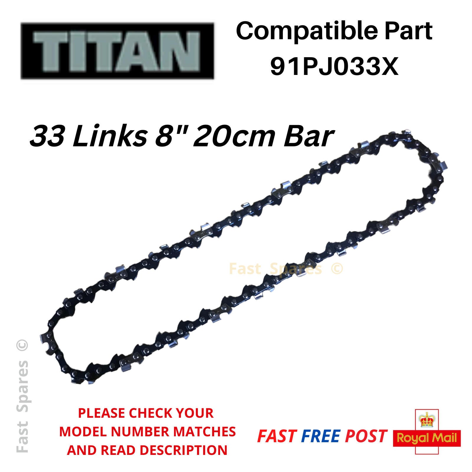 Titan Screwfix TT5MTP26-2 Multi Tool Chainsaw Chain 20cm 8" Bar 33 Links