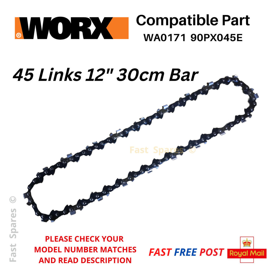 WORX WG381E WG381E.9 WG368E.9 40V Chainsaw Chain 30cm 12" 45 Link FAST POST