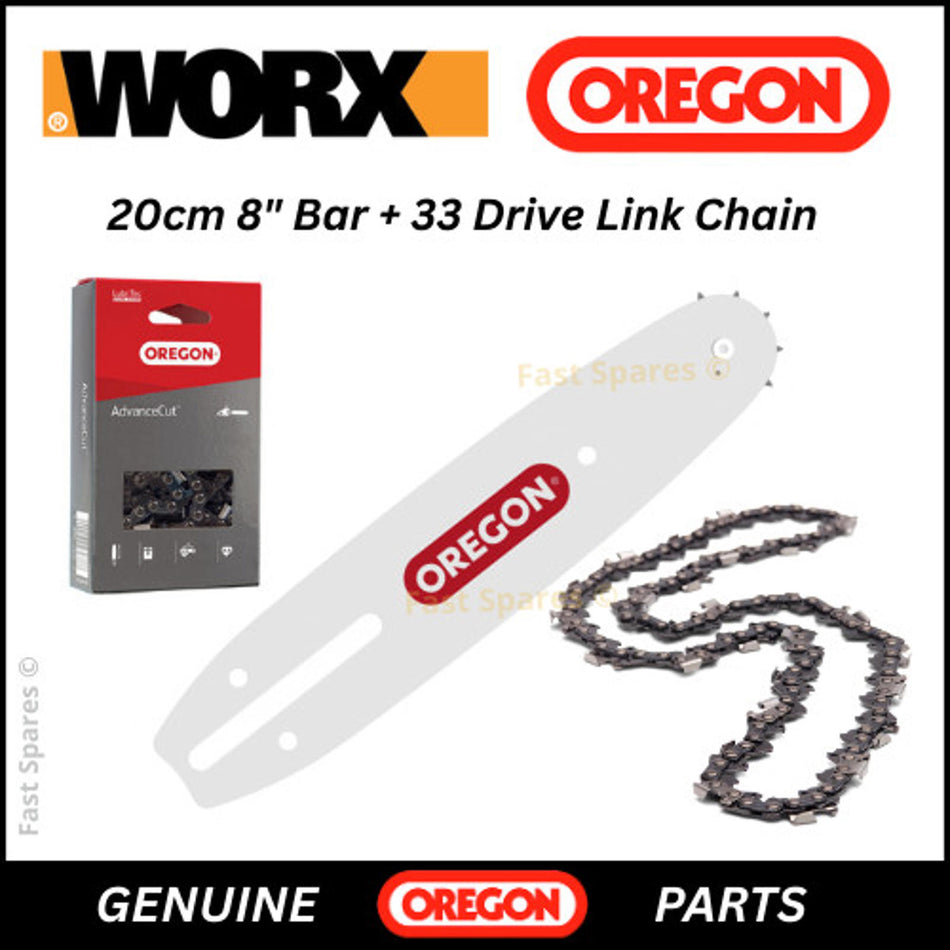 WORX  WA0307 Pole Saw OREGON Chainsaw Bar 8" + 33 Drive Link  Chain FAST POST