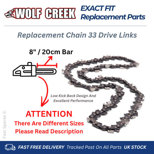 Wolf Creek PT75 Pole Saw Replacement Chainsaw 33 Drive Links - 8" Bar FAST POST