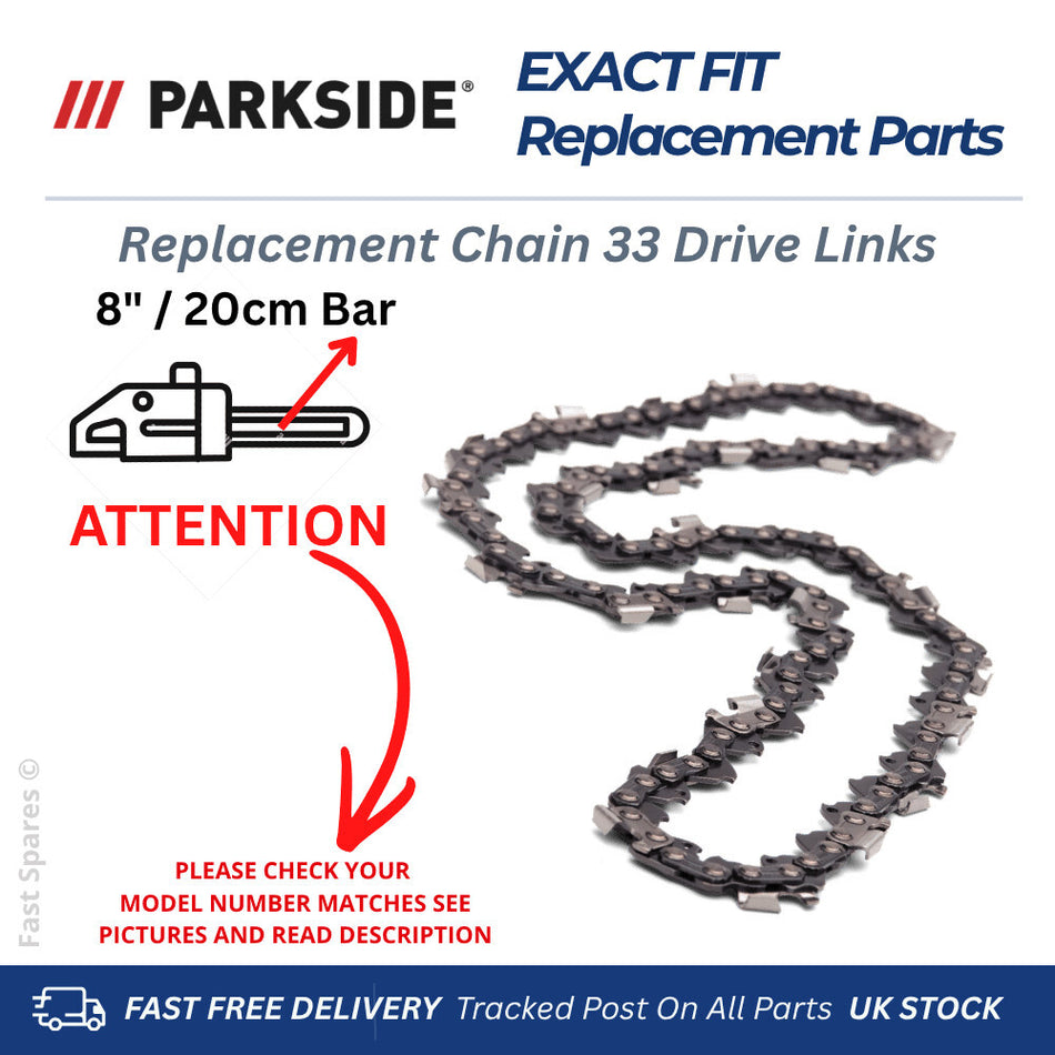Parkside PAHE E6 Pruning Saw Chainsaw Chain For 20cm 8" Bar 33 Drive Links FAST UK POST