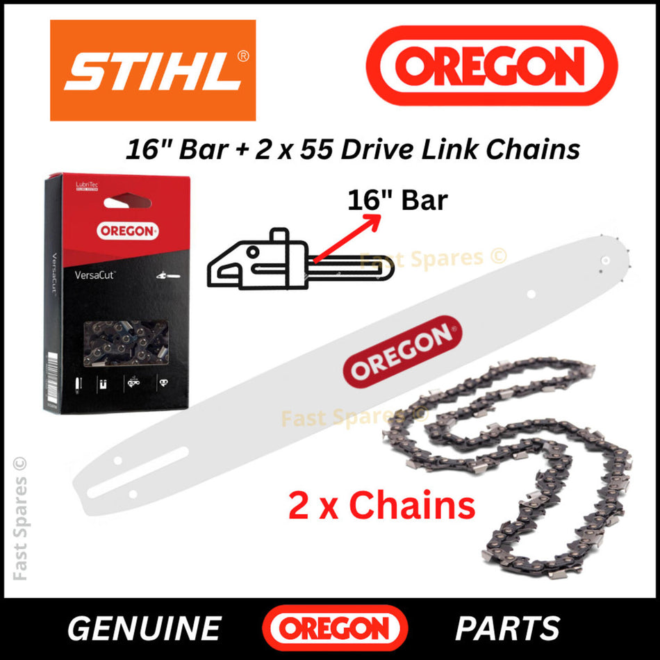 STIHL Genuine OREGON Chain 55 Drive Links x2 Plus OREGON 16" Bar FAST UK POST