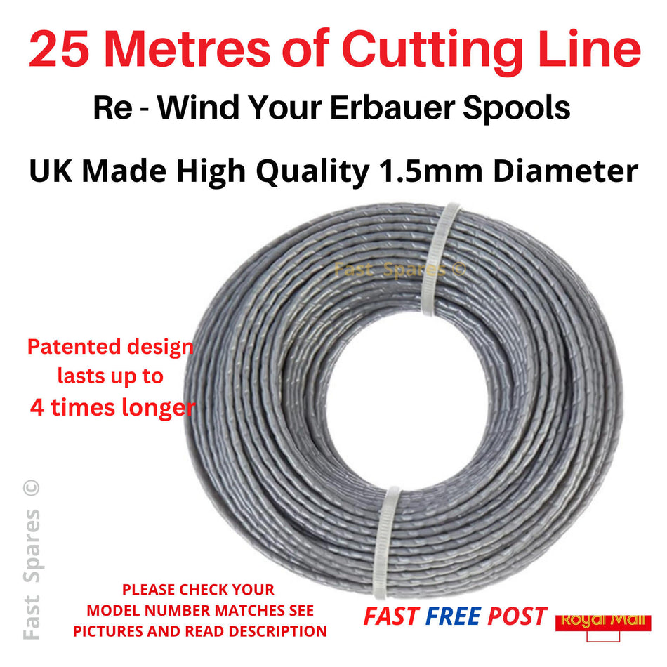 ERBAUER  ERI1022GGT Strimmer Spool Line for Trimmer 25m x 1.5mm FAST POST