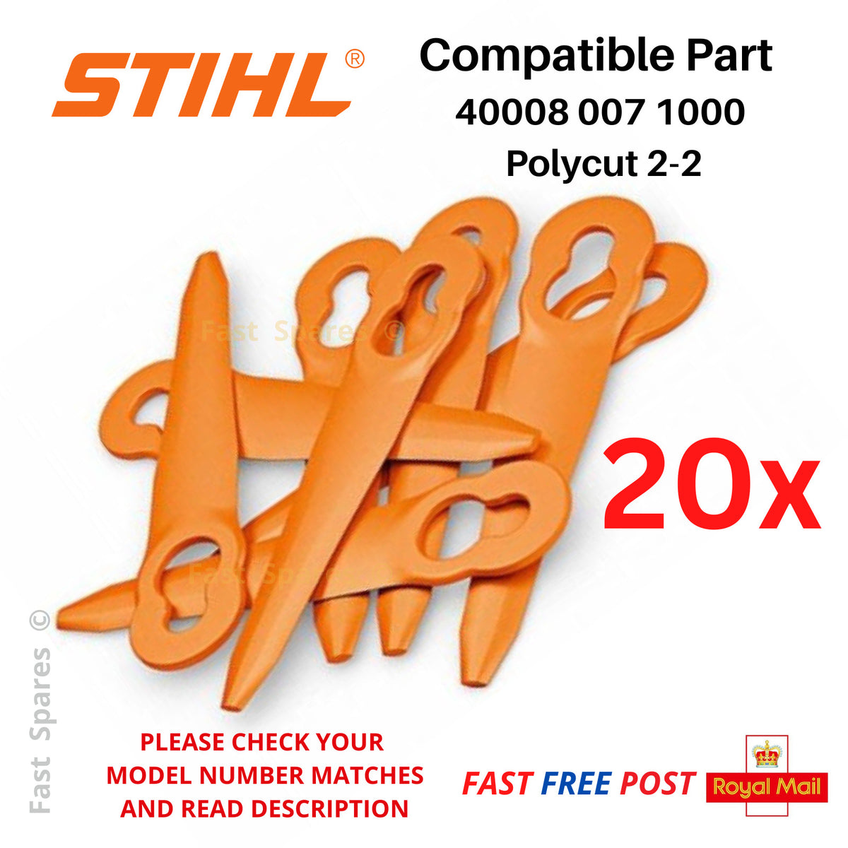 20 x High Quality UK Made plastic blades for Stihl FSA 57 Battery Grass Trimmer&nbsp;