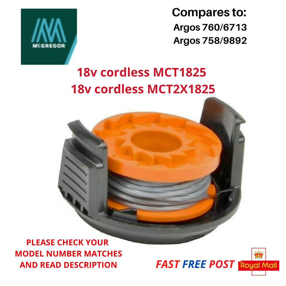 McGregor MCT2X1825  Spool & Line + Cover Cap For Trimmer Strimmer FAST POST