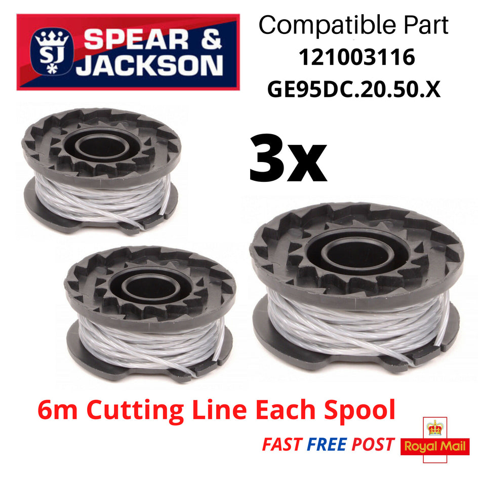3 X Spool & Line for Spear & Jackson 24v Strimmer Trimmer CLGT2425H FAST POST