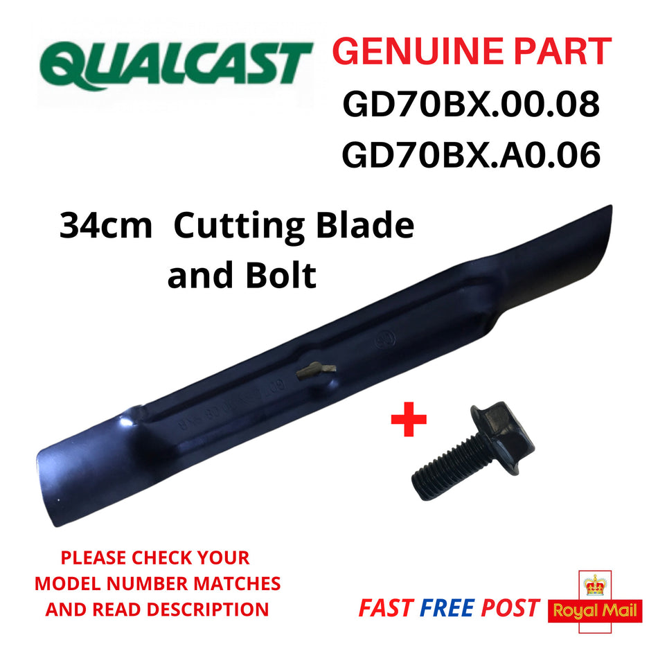 M2EB1537M QUALCAST  Lawnmower 37cm Cutting Blade + Bolt GD80BX.00.09  FAST POST