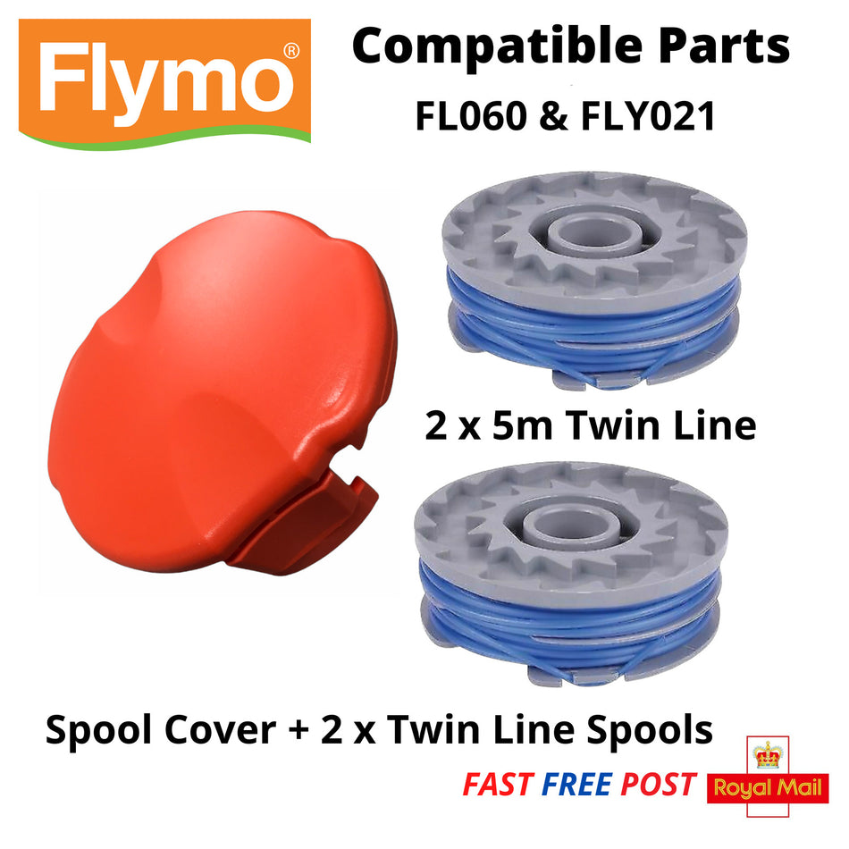 Spool Cover Cap + 2 x Spool & Line For FLYMO Speedi Trim STXT25 Strimmer Trimmer