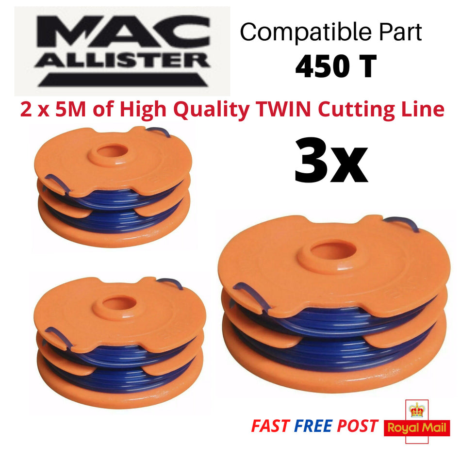 3 x Spool & Line For MacAllister 450 T   Grass Trimmer Strimmer   *FAST POST*