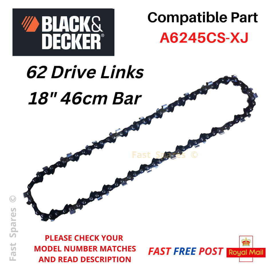 Black + Decker  CS 2245 Chainsaw Chain 46cm 18" Bar 62 Drive Links FAST POST