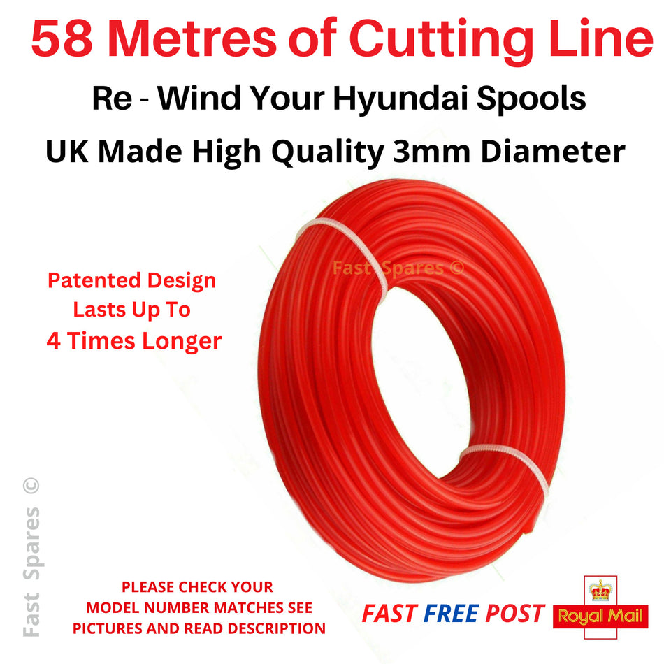 HYUNDAI  Strimmer Spool Line for HYMT5200X  58m x 3mm Heavy Duty FAST POST