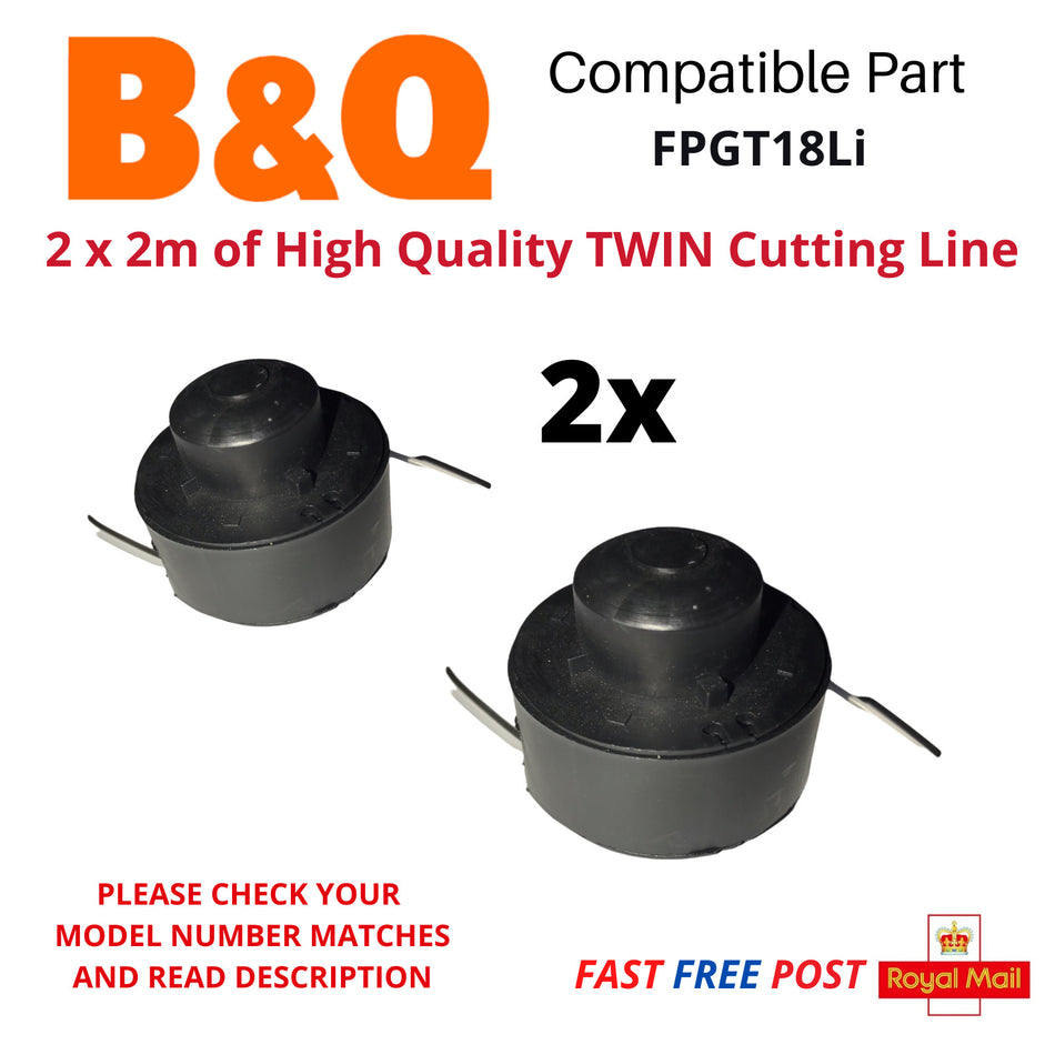 2 x TWIN Line & Spool for B&Q FPGT18Li Strimmer Trimmer FAST POST