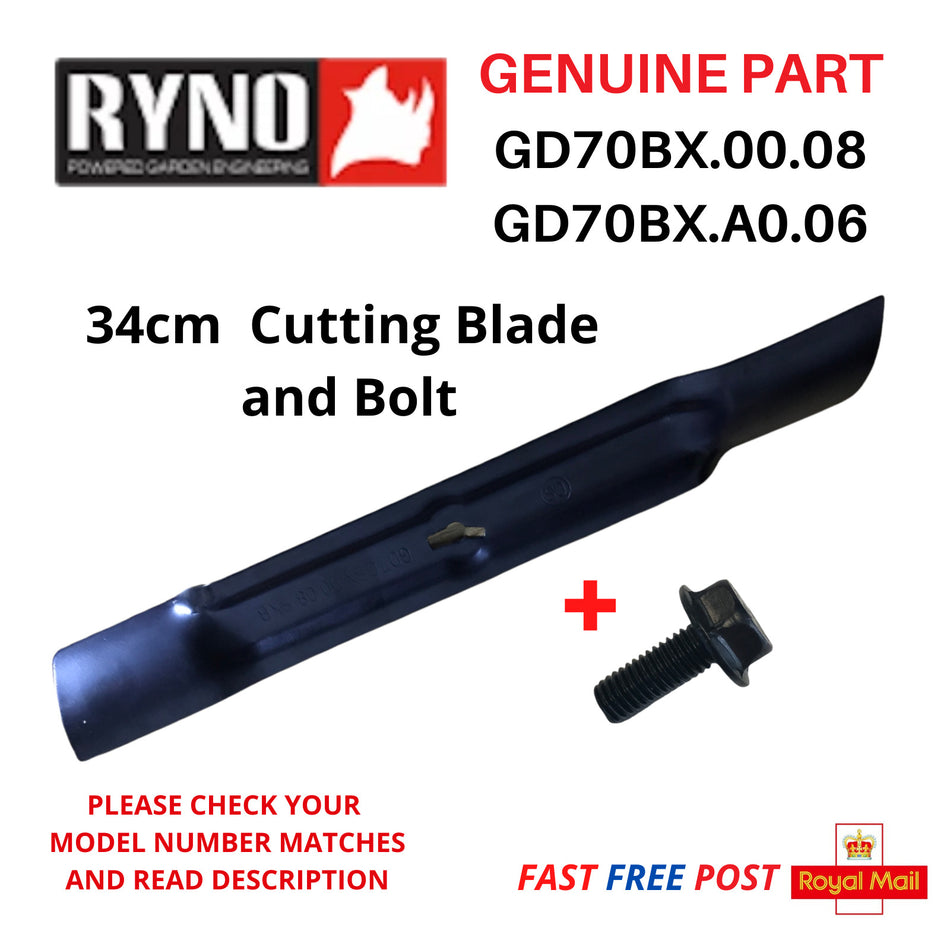 RYNO MEB1434M 34cm Metal Cutting Blade + Bolt For Lawnmower  FAST POST