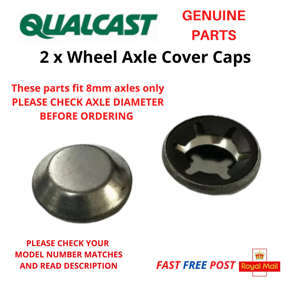 2x QUALCAST Lawnmower Wheel Securing Push On Axle Cap Cover 8mm Axles FAST POST
