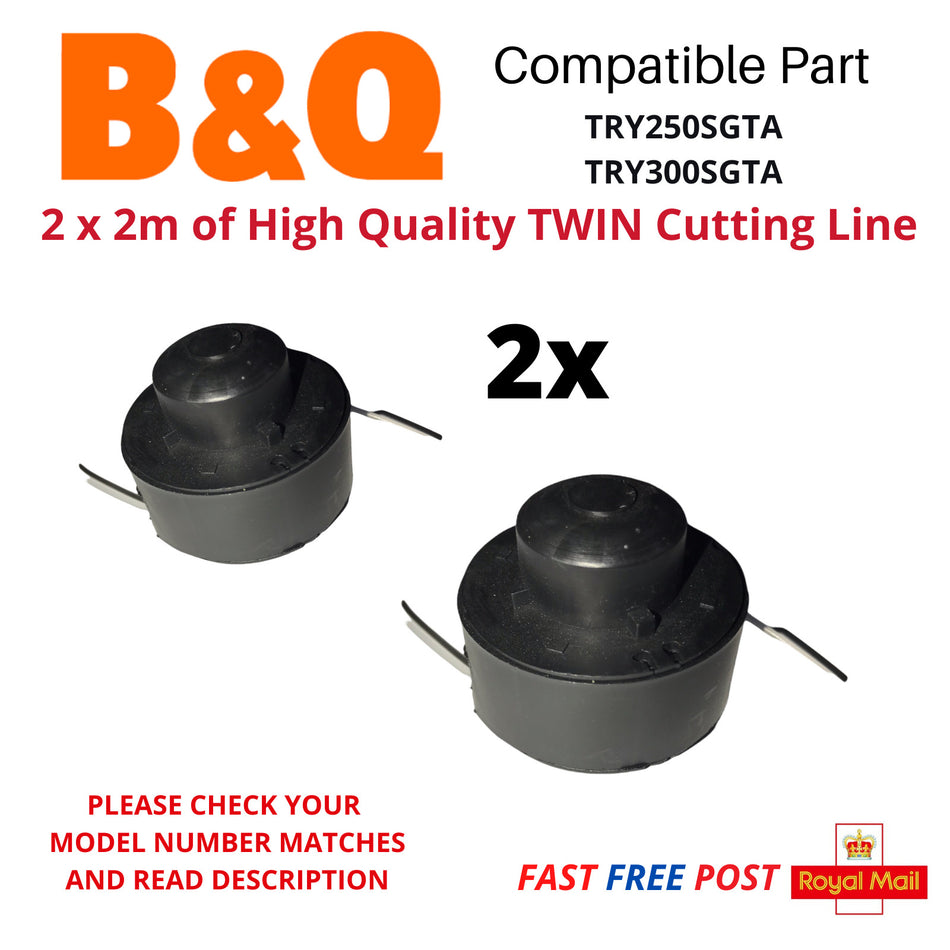 2 x 2m TWIN Line & Spool for B&Q TRY300SGTA  Strimmer Trimmer FAST POST