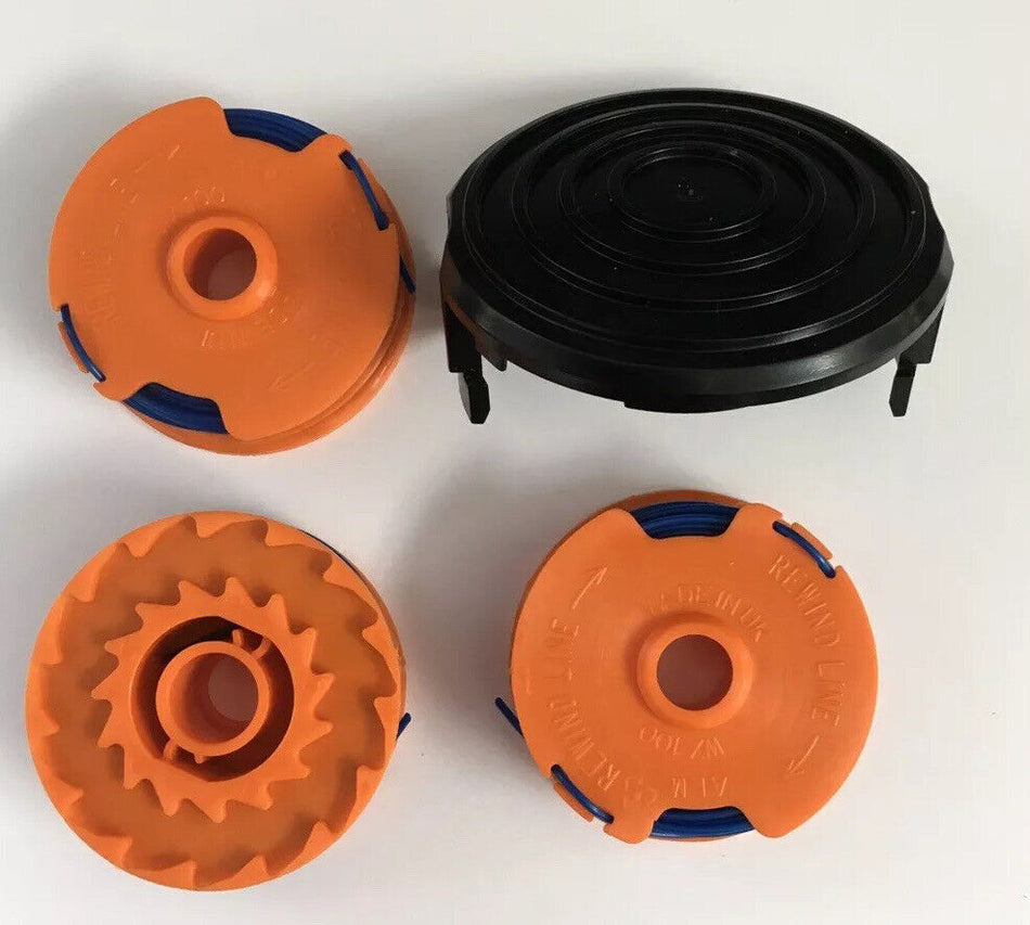 3 x Spool & Line + Cover Cap For WORX WG112E Grass Trimmer Strimmer *FAST POST*