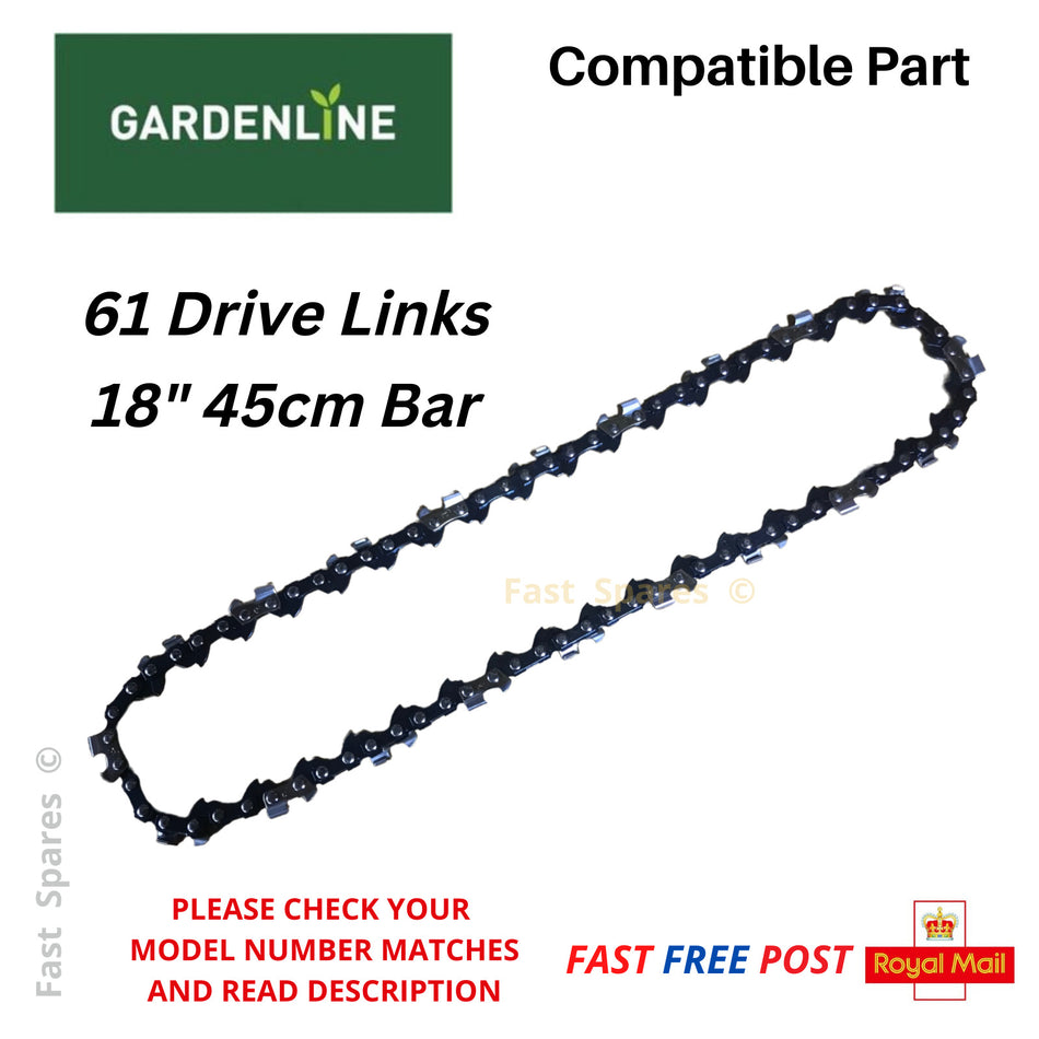 Aldi Gardenline PRO42ccCSA  Chainsaw Chain 45cm 18" Bar 61 Drive Links FAST POST