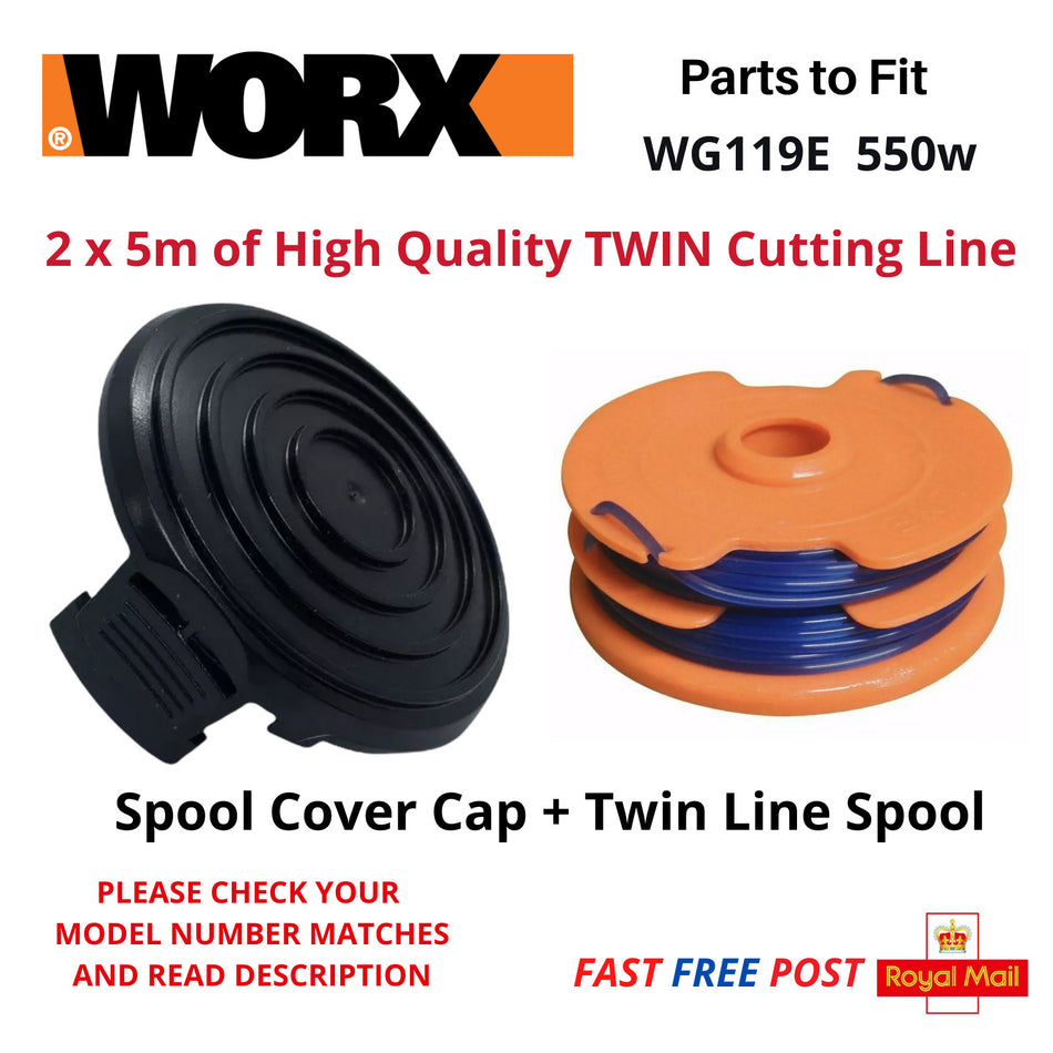 Spool & Line + Cover Cap For WORX WG119E 550w Strimmer Trimmer  FAST POST