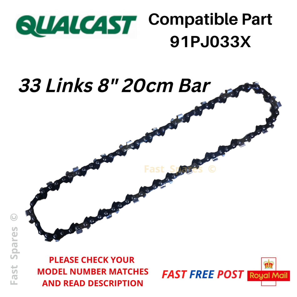 QUALCAST  YT4348  Replacement Chainsaw Chain 20cm 8" Bar 33 Links FAST POST