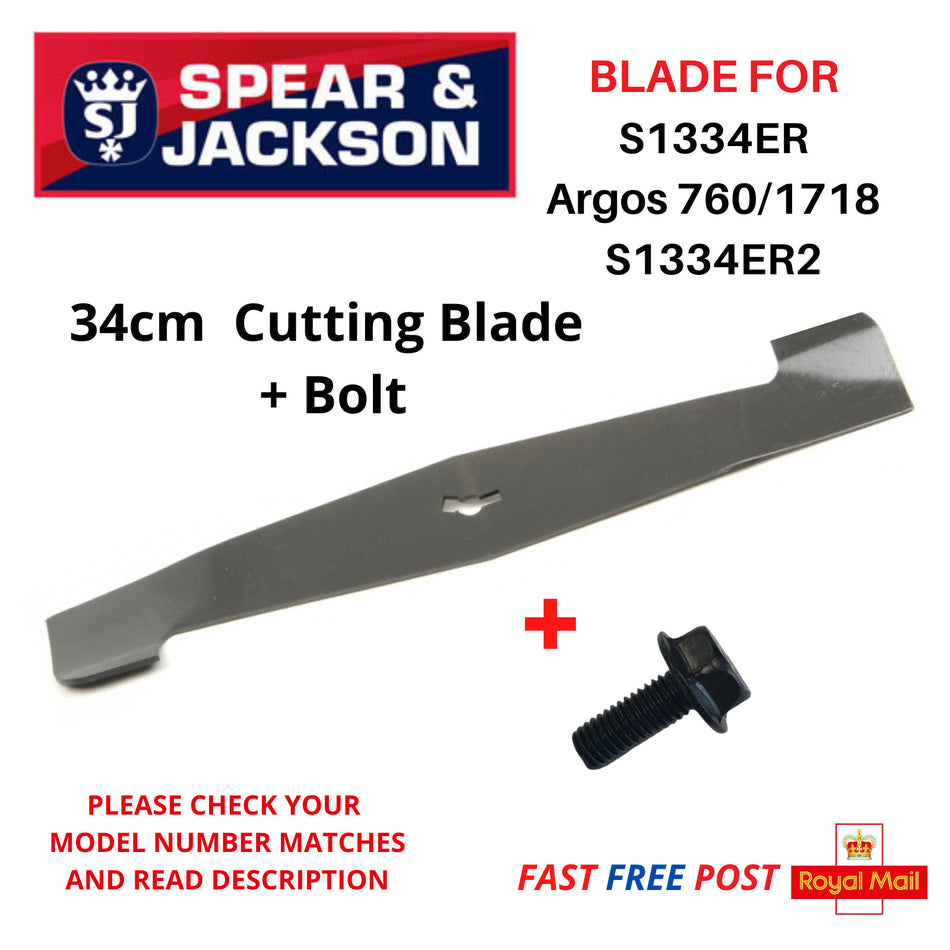 S1334ER2  Spear & Jackson Lawnmower 34cm Metal Cutting Blade + Bolt FAST POST