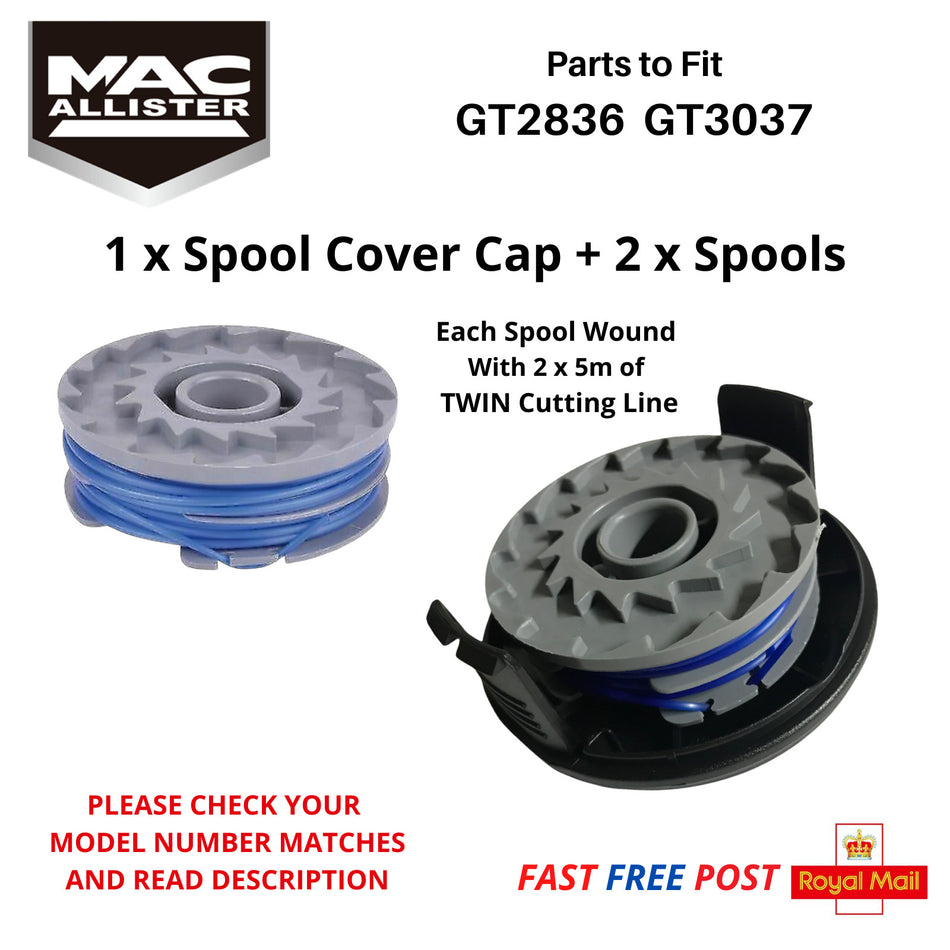 Mac Allister GT2836  Strimmer Trimmer 1x Spool Cover Cap + 2 x Spools FAST POST