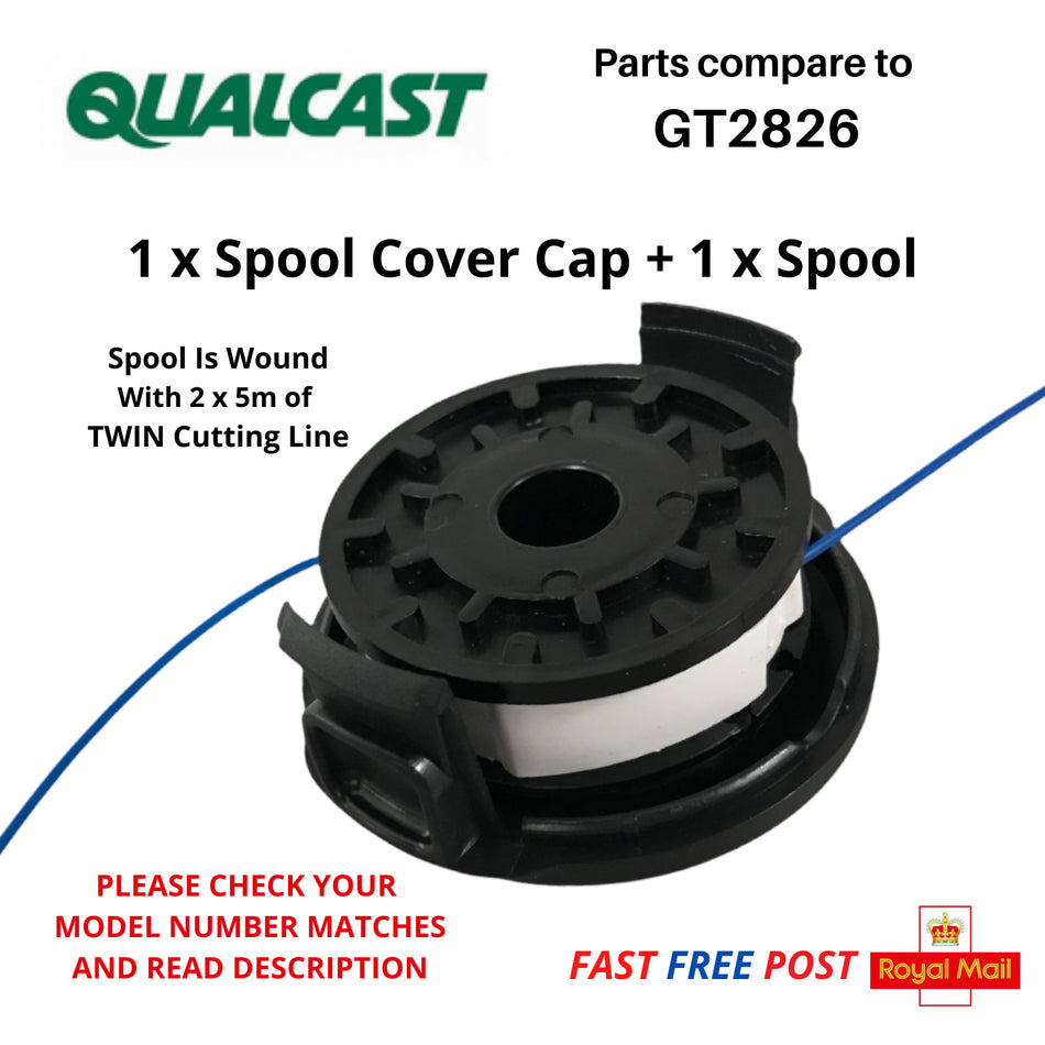 QUALCAST GT2826 Strimmer Spool +Cap for Grass Trimmers FAST POST